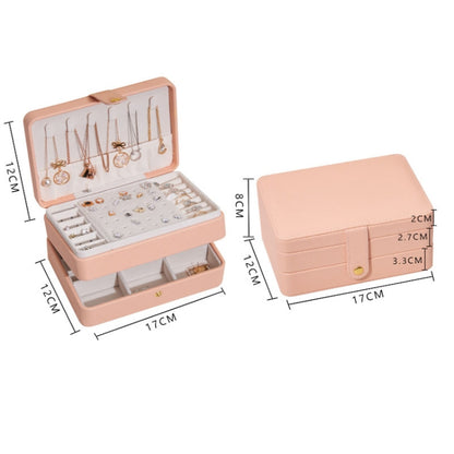 Large-capacity Three-layer PU Leather Waterproof Jewelry Storage Box Earring Necklace Storage Box(Peach Pink) - Jewelry Storages by PMC Jewellery | Online Shopping South Africa | PMC Jewellery