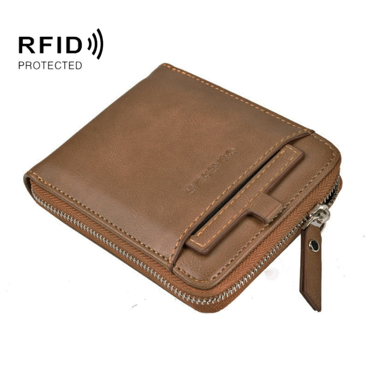 DEABOLAR Men Short Type PU Wallet Retro Zipper RFID Antimagnetic Card Holder(Brown) - Antimagnetic RFID Package by DEABOLAR | Online Shopping South Africa | PMC Jewellery | Buy Now Pay Later Mobicred