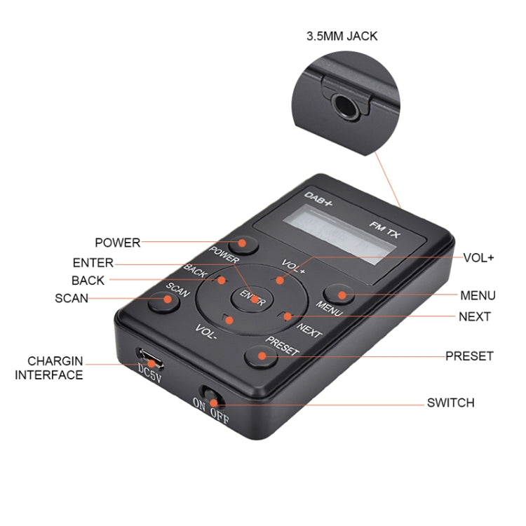 HanRongda HRD-100 Portable Digital Display DAB+ / DAB / FM Radio(Black) - free shipping - PMC TechLife - Order now!