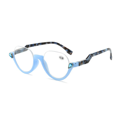 Diamond Studded Cat Eye Presbyopic Glasses Half-frame Fish-filament Glasses Unisex, Degree: +100(Light Blue) - Presbyopic Glasses by PMC Jewellery | Online Shopping South Africa | PMC Jewellery