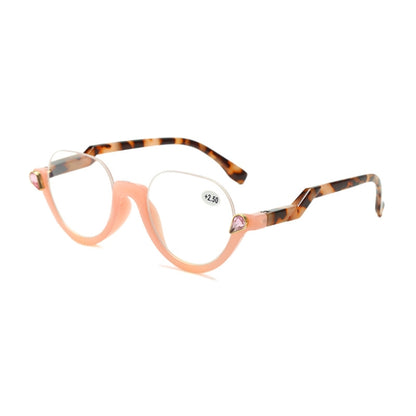 Diamond Studded Cat Eye Presbyopic Glasses Half-frame Fish-filament Glasses Unisex, Degree: +200(Light Pink) - Presbyopic Glasses by PMC Jewellery | Online Shopping South Africa | PMC Jewellery