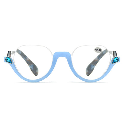 Diamond Studded Cat Eye Presbyopic Glasses Half-frame Fish-filament Glasses Unisex, Degree: +200(Light Blue) - Presbyopic Glasses by PMC Jewellery | Online Shopping South Africa | PMC Jewellery