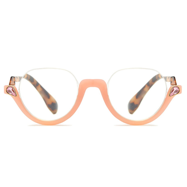 Diamond Studded Cat Eye Presbyopic Glasses Half-frame Fish-filament Glasses Unisex, Degree: +400(Light Pink) - Presbyopic Glasses by PMC Jewellery | Online Shopping South Africa | PMC Jewellery