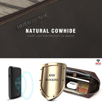 HUMERPAUL RFID Retro Zipper Multi -Card Leather Men Long Wallet Handbag(Coffee) - Antimagnetic RFID Package by HUMERPAUL | Online Shopping South Africa | PMC Jewellery | Buy Now Pay Later Mobicred