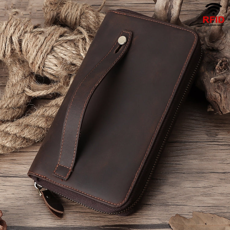 HUMERPAUL RFID Retro Zipper Multi -Card Leather Men Long Wallet Handbag(Coffee) - Antimagnetic RFID Package by HUMERPAUL | Online Shopping South Africa | PMC Jewellery | Buy Now Pay Later Mobicred