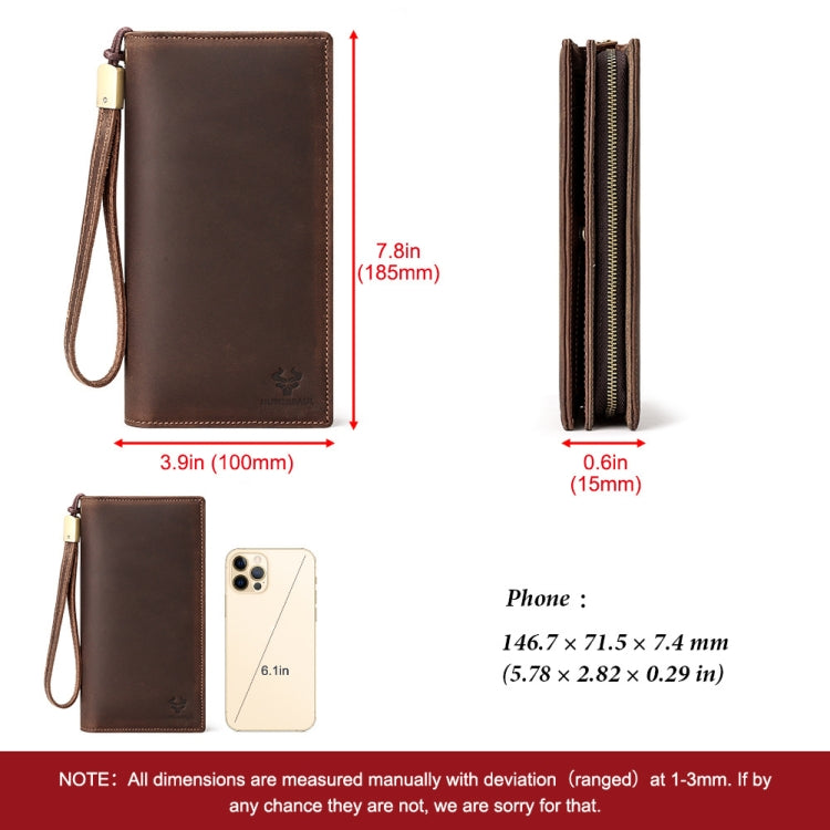 HUMERPAUL RFID Large Capacity Leather Wallet Long Men Pump Mobile Phone(Brown) - Antimagnetic RFID Package by HUMERPAUL | Online Shopping South Africa | PMC Jewellery | Buy Now Pay Later Mobicred