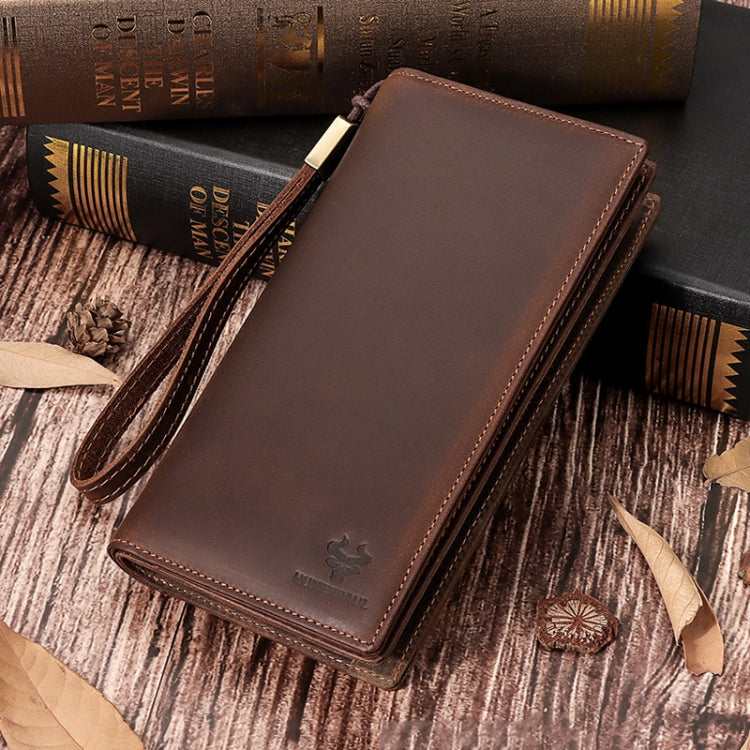 HUMERPAUL RFID Large Capacity Leather Wallet Long Men Pump Mobile Phone(Brown) - Antimagnetic RFID Package by HUMERPAUL | Online Shopping South Africa | PMC Jewellery | Buy Now Pay Later Mobicred