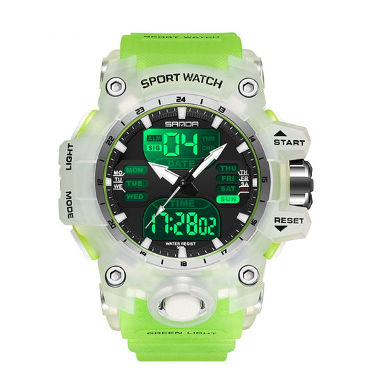 SANDA Green Light Alarm Clock Multifunctional Waterproof Shockproof Transparent Watch(Transparent Green) - Silicone Strap Watches by SANDA | Online Shopping South Africa | PMC Jewellery | Buy Now Pay Later Mobicred