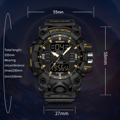 SANDA Green Light Alarm Clock Multifunctional Waterproof Shockproof Transparent Watch(Black Gold) - Silicone Strap Watches by SANDA | Online Shopping South Africa | PMC Jewellery | Buy Now Pay Later Mobicred