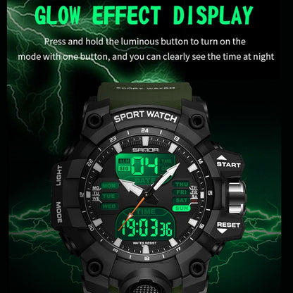 SANDA Green Light Alarm Clock Multifunctional Waterproof Shockproof Transparent Watch(Black Gold) - Silicone Strap Watches by SANDA | Online Shopping South Africa | PMC Jewellery | Buy Now Pay Later Mobicred