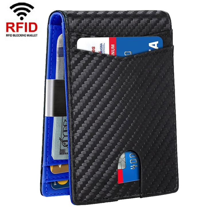 RFID Anti-Magnetic And Anti-Theft Leather Multi-Card Credit Card Wallet Coin Purse(Carbon Fiber Black+Blue Inner) - Antimagnetic RFID Package by PMC Jewellery | Online Shopping South Africa | PMC Jewellery | Buy Now Pay Later Mobicred