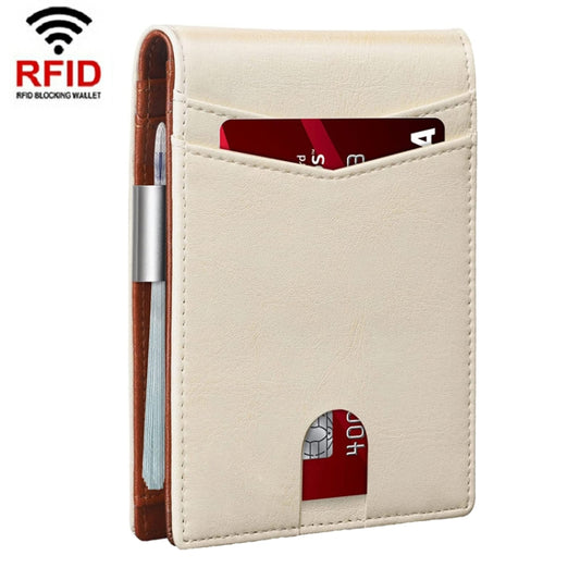 RFID Anti-Magnetic And Anti-Theft Leather Multi-Card Credit Card Wallet Coin Purse(Beige) - Antimagnetic RFID Package by PMC Jewellery | Online Shopping South Africa | PMC Jewellery | Buy Now Pay Later Mobicred