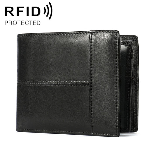 RFID Anti-Theft Short Mens Wallet Multi-Card Slot Cowhide Coin Purse(Black) - Antimagnetic RFID Package by PMC Jewellery | Online Shopping South Africa | PMC Jewellery | Buy Now Pay Later Mobicred