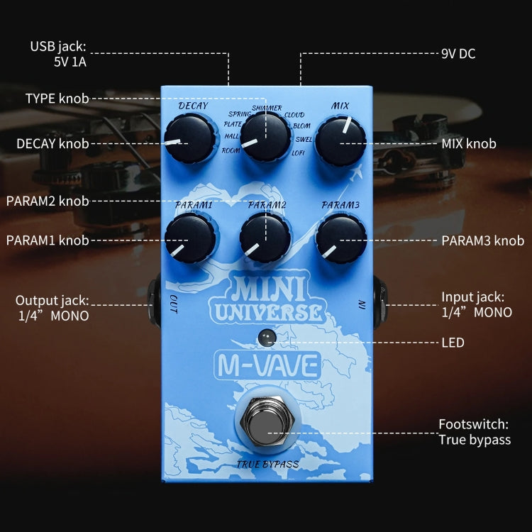 M-VAVE Guitar Monoblock Effects Digital Modeling Reverb Effects(Sky Blue) - free shipping - PMC TechLife - Order now!