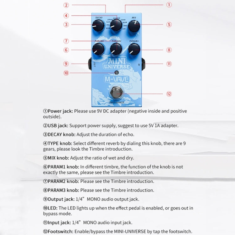M-VAVE Guitar Monoblock Effects Digital Modeling Reverb Effects(Sky Blue) - free shipping - PMC TechLife - Order now!