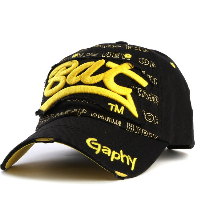 Embroidery Letter Pattern Adjustable Curved Eaves Baseball Cap, Head Circumference: 54-62cm(black yellow) - Peaked Cap by PMC Jewellery | Online Shopping South Africa | PMC Jewellery