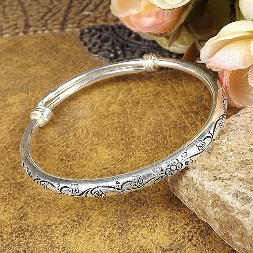 Bohemian Vintage Retro Silver Bangles Women Classic Handmade Tibetan Silver Carved Plum Cuff Bracelets - Bracelets by PMC Jewellery | Online Shopping South Africa | PMC Jewellery | Buy Now Pay Later Mobicred