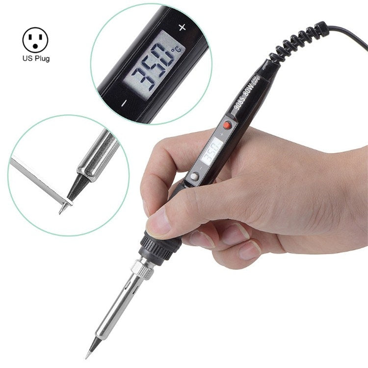 908S 80W LCD Thermostat Soldering Iron Constant Temperature Soldering Iron, Plug Type:US Plug(Black) - Electric Soldering Iron by PMC Jewellery | Online Shopping South Africa | PMC Jewellery