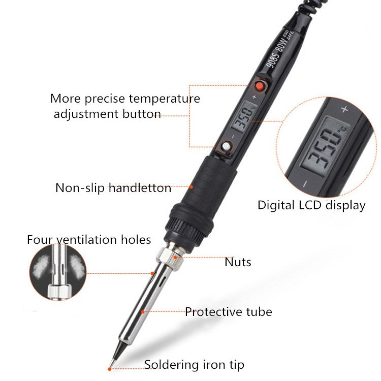 908S 80W LCD Thermostat Soldering Iron Constant Temperature Soldering Iron, Plug Type:US Plug(Black) - free shipping - PMC TechLife - Order now!
