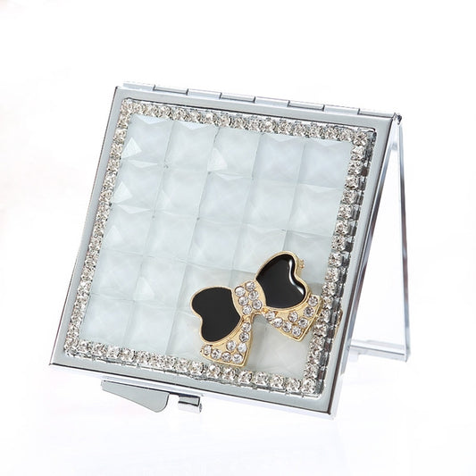 Hand-made Diamond Mini Folding Cosmetic Mirror Portable Mirror Double-side Gem Bow(White Crystal) - Mirror by PMC Jewellery | Online Shopping South Africa | PMC Jewellery