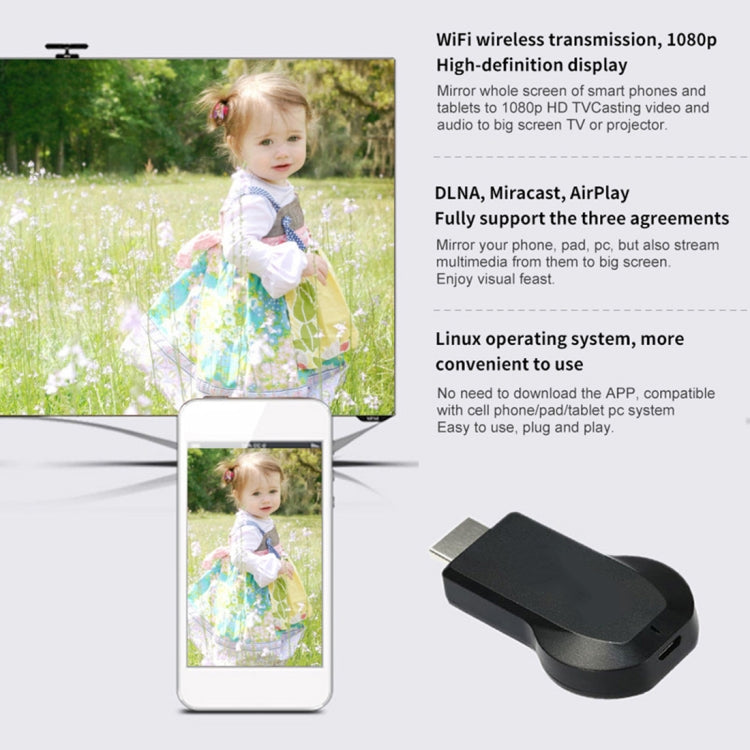 AnyCast M9 Plus Wireless WiFi Display Dongle Receiver Airplay Miracast DLNA 1080P HDMI TV Stick for iPhone, Samsung, and other Android Smartphones - Wireless Display Dongle by PMC Jewellery | Online Shopping South Africa | PMC Jewellery