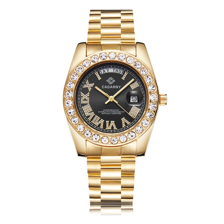 CAGARNY 6866 Fashion Life Waterproof Gold Steel Band Quartz Watch (Black) - Metal Strap Watches by CAGARNY | Online Shopping South Africa | PMC Jewellery | Buy Now Pay Later Mobicred