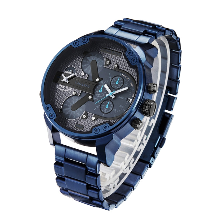 CAGARNY 6820 Large Dial Calendar Display Stainless Steel Band Quartz Dual Movement Watch For Men(Blue) - Metal Strap Watches by CAGARNY | Online Shopping South Africa | PMC Jewellery | Buy Now Pay Later Mobicred