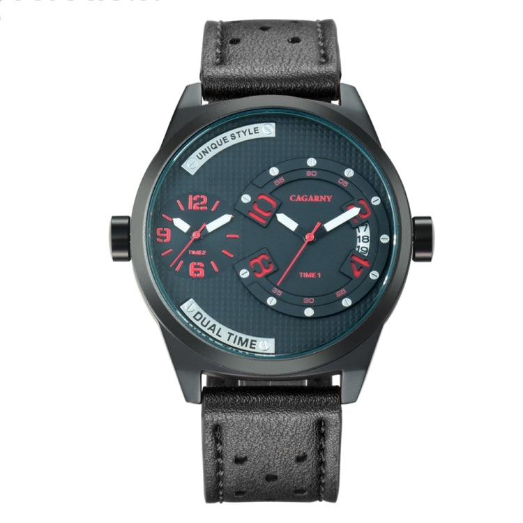 CAGARNY 6816 Living Waterproof Round Dial Dual Quartz Movement Alloy Case Fashion Watch Quartz Watches with Leather Band(Red) - Leather Strap Watches by CAGARNY | Online Shopping South Africa | PMC Jewellery | Buy Now Pay Later Mobicred