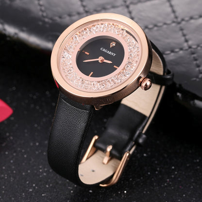 CAGARNY 6878 Water Resistant Fashion Women Quartz Wrist Watch with Leather Band(Black+Gold+Black) - Leather Strap Watches by CAGARNY | Online Shopping South Africa | PMC Jewellery | Buy Now Pay Later Mobicred