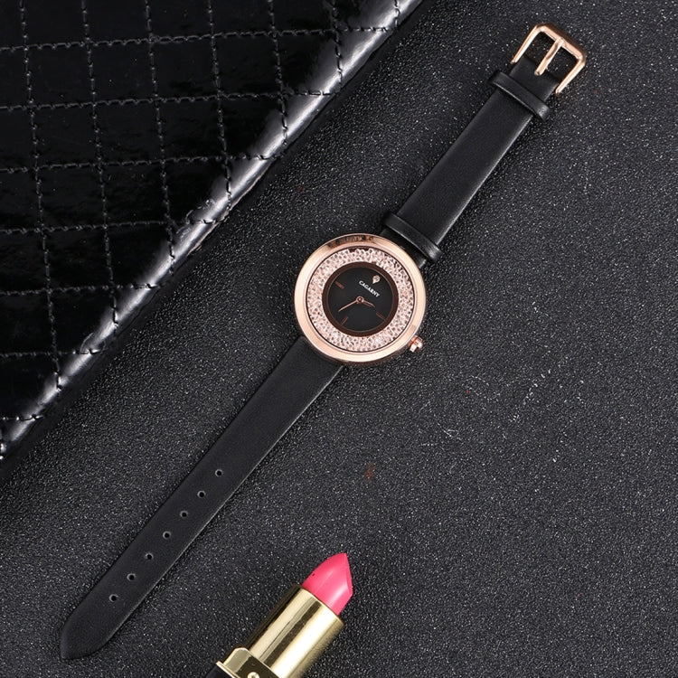 CAGARNY 6878 Water Resistant Fashion Women Quartz Wrist Watch with Leather Band(Black+Gold+Black) - Leather Strap Watches by CAGARNY | Online Shopping South Africa | PMC Jewellery | Buy Now Pay Later Mobicred