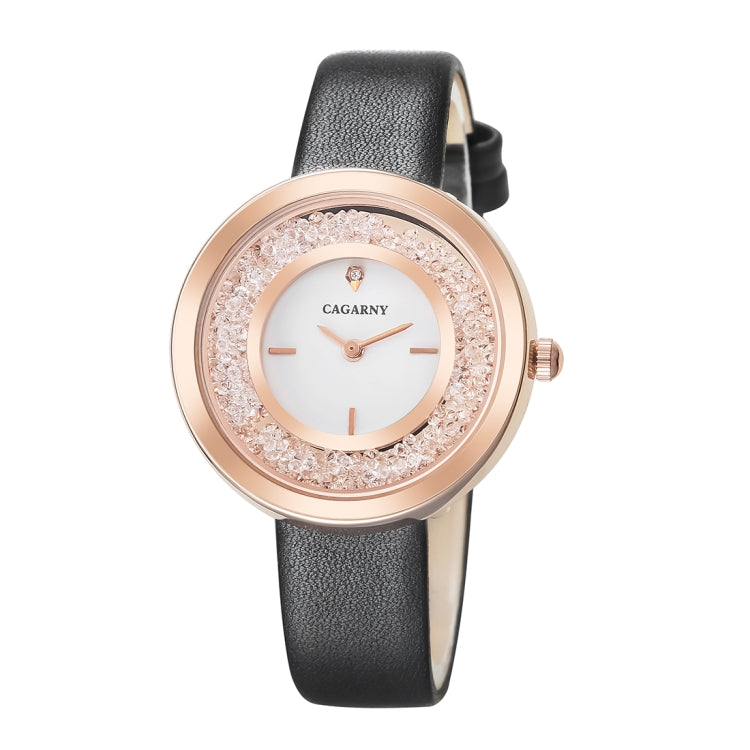 CAGARNY 6878 Water Resistant Fashion Women Quartz Wrist Watch with Leather Band(Black+Gold+White) - Leather Strap Watches by CAGARNY | Online Shopping South Africa | PMC Jewellery | Buy Now Pay Later Mobicred