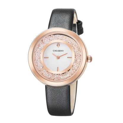 CAGARNY 6878 Water Resistant Fashion Women Quartz Wrist Watch with Leather Band(Black+Gold+White) - Leather Strap Watches by CAGARNY | Online Shopping South Africa | PMC Jewellery | Buy Now Pay Later Mobicred