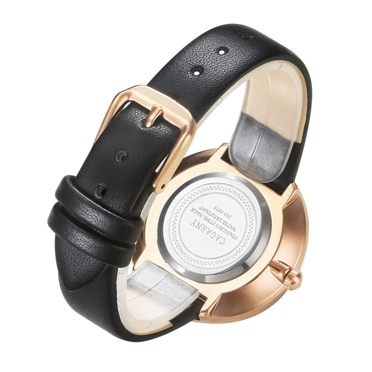 CAGARNY 6878 Water Resistant Fashion Women Quartz Wrist Watch with Leather Band(Black+Gold+White) - Leather Strap Watches by CAGARNY | Online Shopping South Africa | PMC Jewellery | Buy Now Pay Later Mobicred