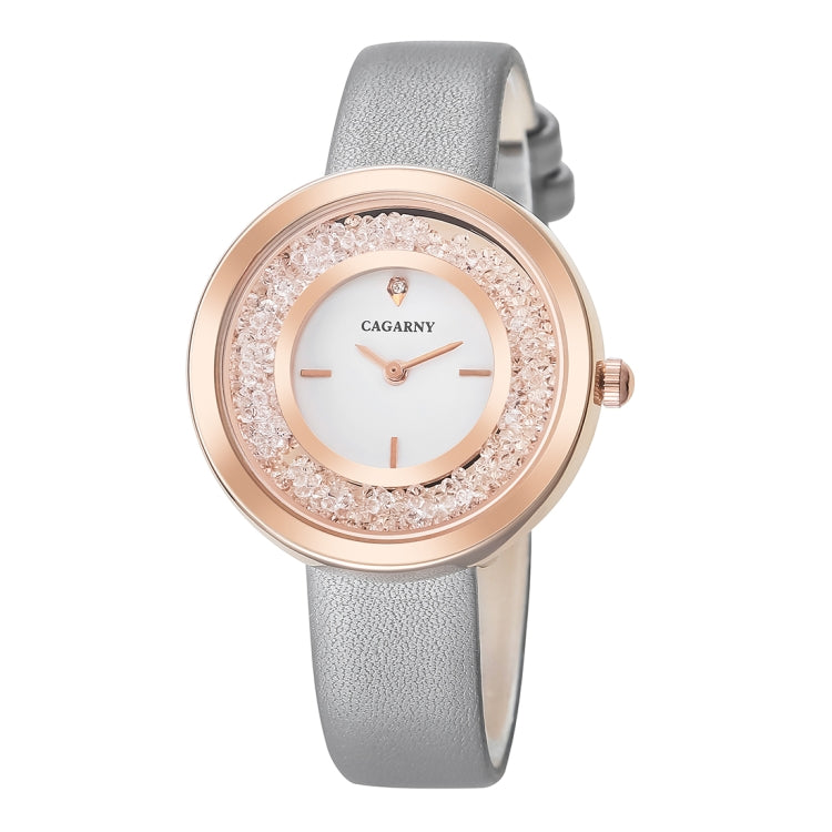 CAGARNY 6878 Water Resistant Fashion Women Quartz Wrist Watch with Leather Band(Grey+Gold) - Leather Strap Watches by CAGARNY | Online Shopping South Africa | PMC Jewellery | Buy Now Pay Later Mobicred