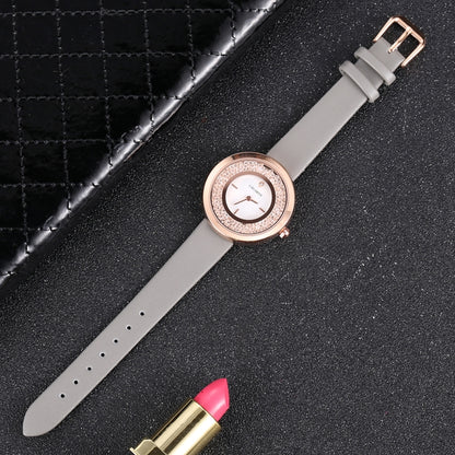 CAGARNY 6878 Water Resistant Fashion Women Quartz Wrist Watch with Leather Band(Grey+Gold) - Leather Strap Watches by CAGARNY | Online Shopping South Africa | PMC Jewellery | Buy Now Pay Later Mobicred