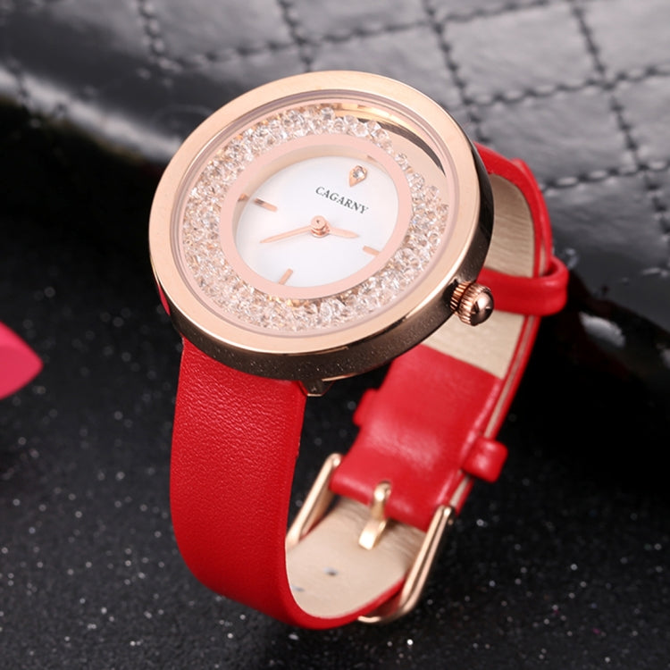 CAGARNY 6878 Water Resistant Fashion Women Quartz Wrist Watch with Leather Band(Red+Gold) - Leather Strap Watches by CAGARNY | Online Shopping South Africa | PMC Jewellery | Buy Now Pay Later Mobicred