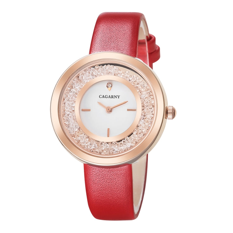 CAGARNY 6878 Water Resistant Fashion Women Quartz Wrist Watch with Leather Band(Red+Gold) - Leather Strap Watches by CAGARNY | Online Shopping South Africa | PMC Jewellery | Buy Now Pay Later Mobicred