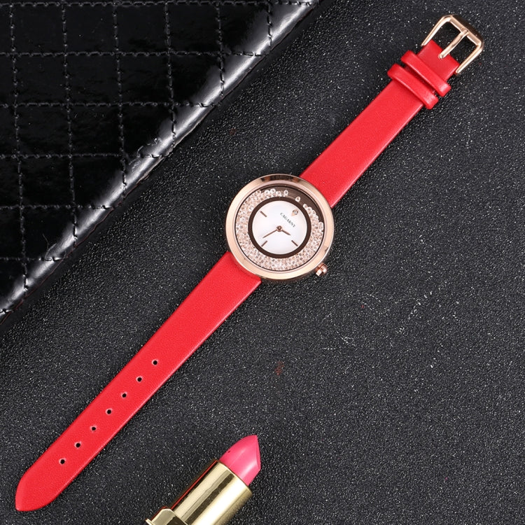 CAGARNY 6878 Water Resistant Fashion Women Quartz Wrist Watch with Leather Band(Red+Gold) - Leather Strap Watches by CAGARNY | Online Shopping South Africa | PMC Jewellery | Buy Now Pay Later Mobicred