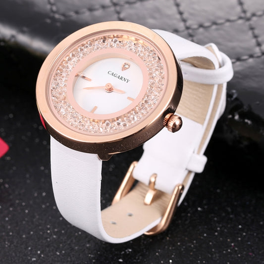 CAGARNY 6878 Water Resistant Fashion Women Quartz Wrist Watch with Leather Band(White+Gold) - Leather Strap Watches by CAGARNY | Online Shopping South Africa | PMC Jewellery | Buy Now Pay Later Mobicred