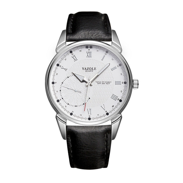 YAZOLE 427 Men Fashion Business PU Leather Band Quartz Wrist Watch, Luminous Points (White Dial + Black Strap) - Leather Strap Watches by YAZOLE | Online Shopping South Africa | PMC Jewellery | Buy Now Pay Later Mobicred