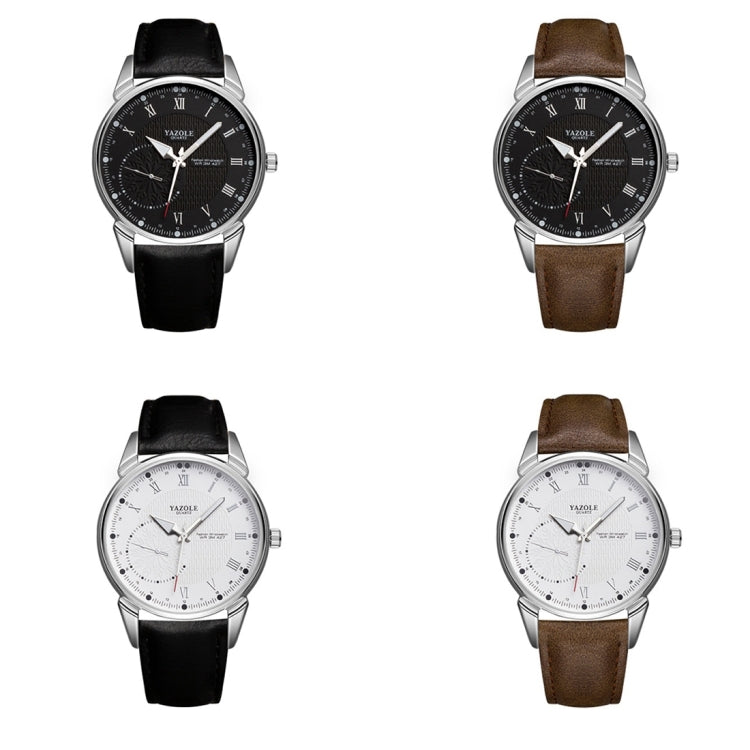 YAZOLE 427 Men Fashion Business PU Leather Band Quartz Wrist Watch, Luminous Points (White Dial + Black Strap) - Leather Strap Watches by YAZOLE | Online Shopping South Africa | PMC Jewellery | Buy Now Pay Later Mobicred