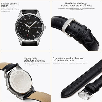 YAZOLE 427 Men Fashion Business PU Leather Band Quartz Wrist Watch, Luminous Points (White Dial + Black Strap) - Leather Strap Watches by YAZOLE | Online Shopping South Africa | PMC Jewellery | Buy Now Pay Later Mobicred