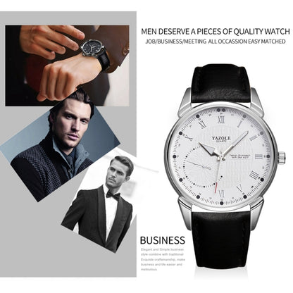 YAZOLE 427 Men Fashion Business PU Leather Band Quartz Wrist Watch, Luminous Points (White Dial + Black Strap) - Leather Strap Watches by YAZOLE | Online Shopping South Africa | PMC Jewellery | Buy Now Pay Later Mobicred