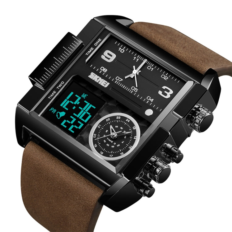 SKMEI 1391 Multifunctional Men Business Digital Watch 30m Waterproof Square Dial Wrist Watch with Leather Watchband(Black+Coffee) - Leather Strap Watches by SKMEI | Online Shopping South Africa | PMC Jewellery | Buy Now Pay Later Mobicred