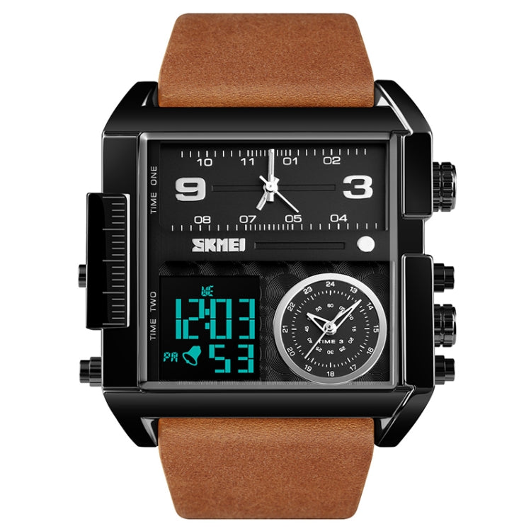 SKMEI 1391 Multifunctional Men Business Digital Watch 30m Waterproof Square Dial Wrist Watch with Leather Watchband(Black Brown) - Leather Strap Watches by SKMEI | Online Shopping South Africa | PMC Jewellery | Buy Now Pay Later Mobicred