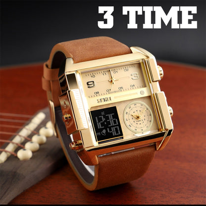 SKMEI 1391 Multifunctional Men Business Digital Watch 30m Waterproof Square Dial Wrist Watch with Leather Watchband(Silver+Coffee) - Leather Strap Watches by SKMEI | Online Shopping South Africa | PMC Jewellery | Buy Now Pay Later Mobicred