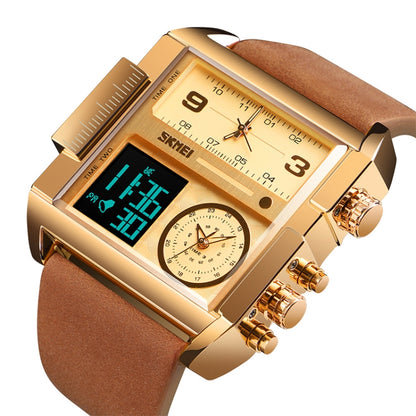 SKMEI 1391 Multifunctional Men Business Digital Watch 30m Waterproof Square Dial Wrist Watch with Leather Watchband(Gold) - Leather Strap Watches by SKMEI | Online Shopping South Africa | PMC Jewellery | Buy Now Pay Later Mobicred