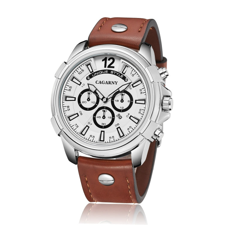 CAGARNY 6882 Fashion Waterproof Polychromatic Metal Shell Quartz Watch with Leather Wristband(Brown Silver) - Leather Strap Watches by CAGARNY | Online Shopping South Africa | PMC Jewellery | Buy Now Pay Later Mobicred