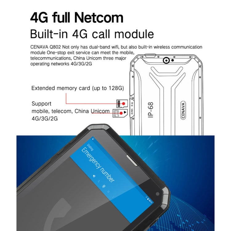 CENAVA-Q802 Triple Proofing Tablet PC, 8.0 inch, 4GB+64GB, Support Google Play, 4G Phone Call, IP68 Waterproof Shockproof Dustproof, Android 9.0, MTK6762 Octa Core 2.0GHz, Support OTG/GPS/NFC/WiFi/BT/TF Card(Black) - CENAVA by CENAVA | Online Shopping South Africa | PMC Jewellery | Buy Now Pay Later Mobicred