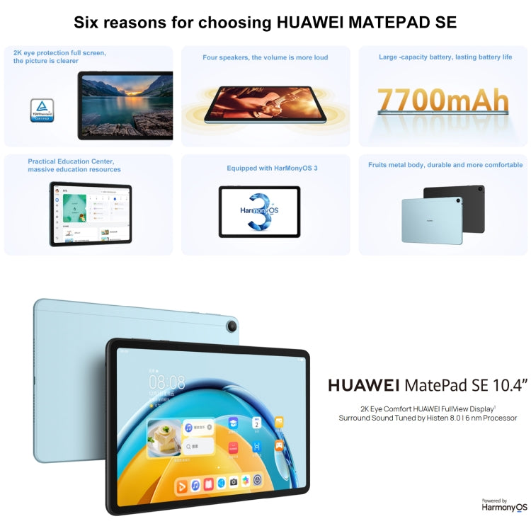 HUAWEI MatePad SE Wi-Fi, 10.4 inch, 6GB+128GB, HarmonyOS 3 Qualcomm Snapdragon 680 Octa Core, Support Dual WiFi / BT, Not Support Google Play(Black) - Huawei by Huawei | Online Shopping South Africa | PMC Jewellery | Buy Now Pay Later Mobicred